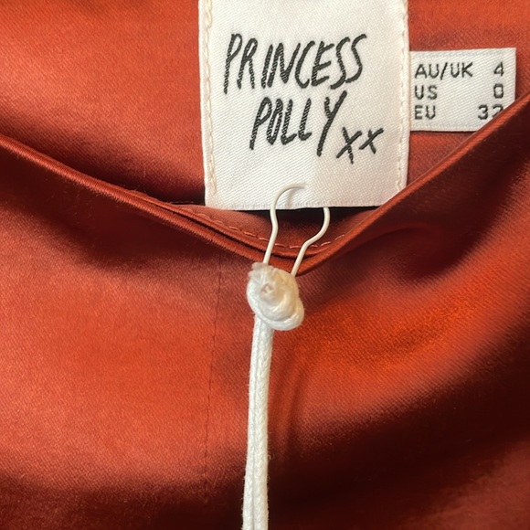 Sateen silky Princess Polly mini skit with lace detail in rust-orange-brown US 0 - Picture 3 of 4